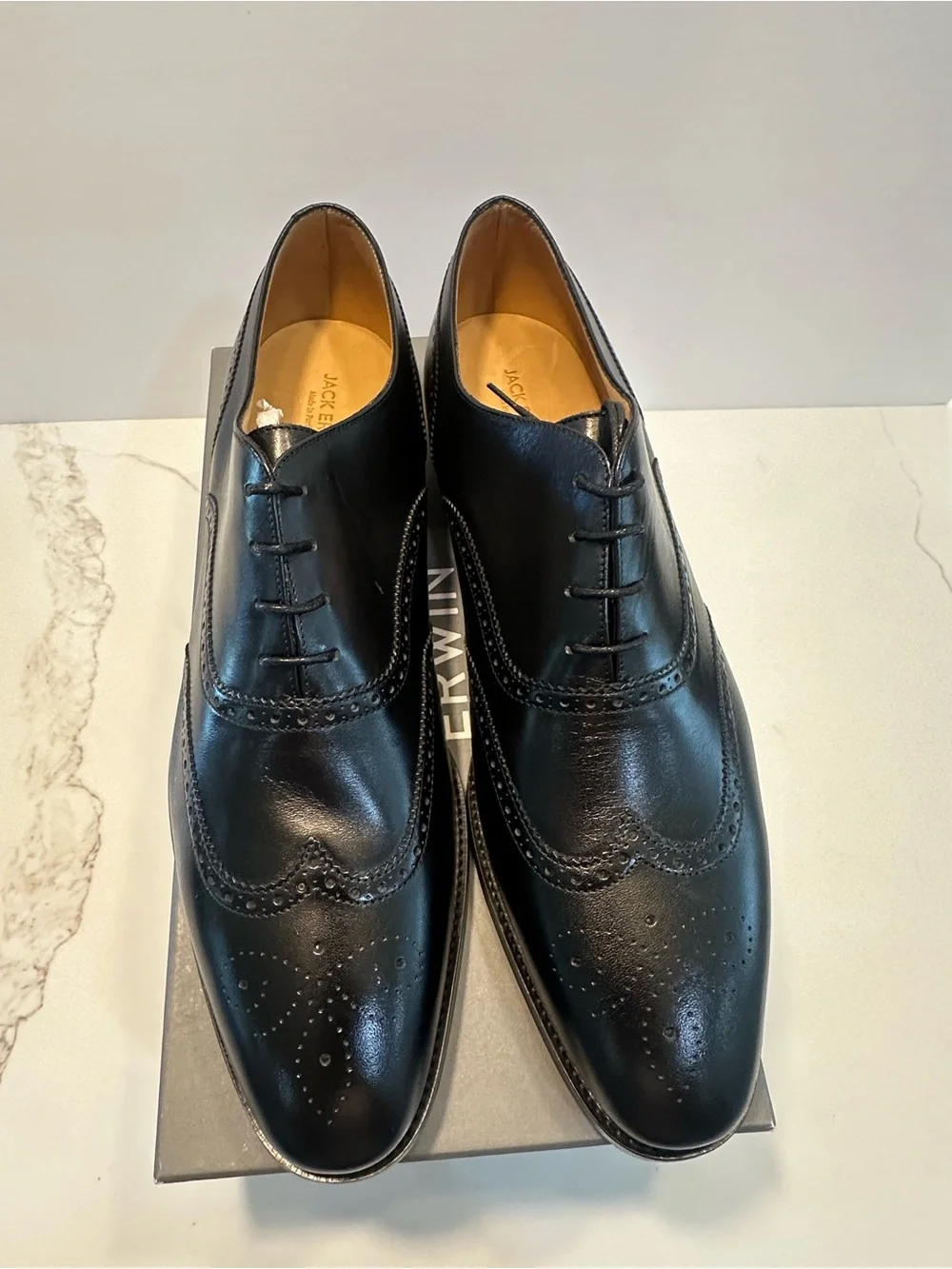 Men's Black Leather Brogue Derby Shoes